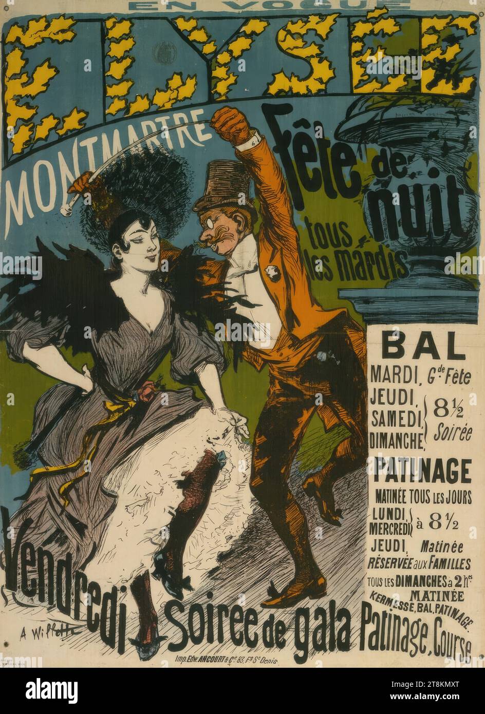 ELYSÉE MONTMARTRE, Adolphe Willette, Châlons-sur-Marne 1857 - 1926 Paris, around 1890, print, color lithograph, sheet: 810 mm x 610 mm Stock Photo