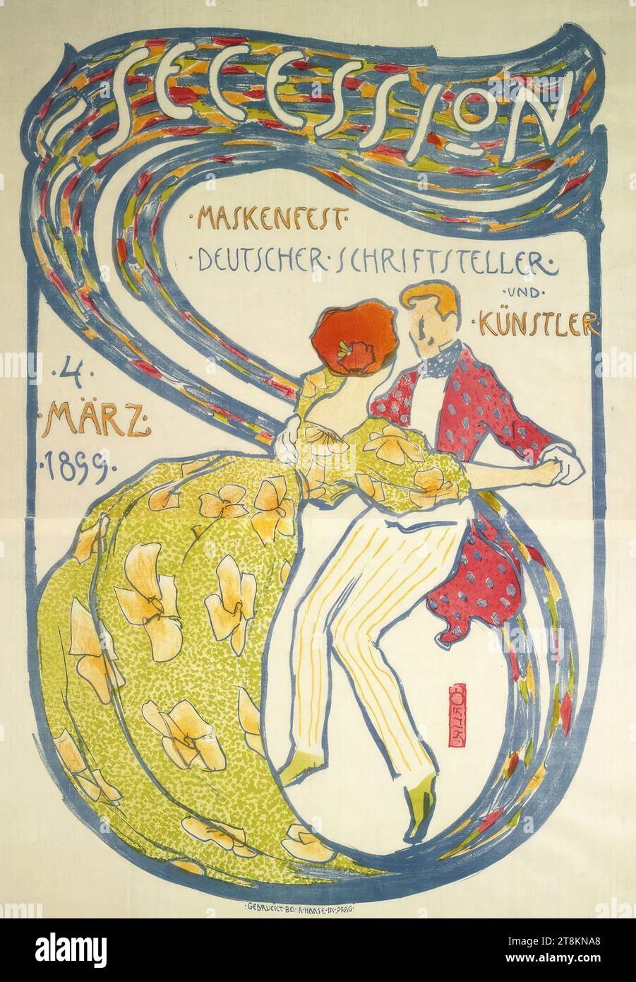 SECESSION; MASK FESTIVAL OF GERMAN WRITERS AND ARTISTS; MARCH 4, 1899, Emil Orlik, Prague 1870 - 1932 Berlin, 1899, print, color lithograph, sheet: 158.0 cm x 111.0 cm Stock Photo