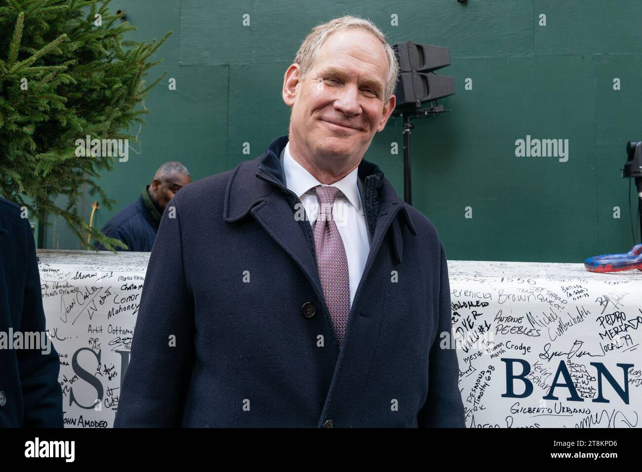 MTA Chair and CEO Janno Lieber attends as final steel beam wrapped with