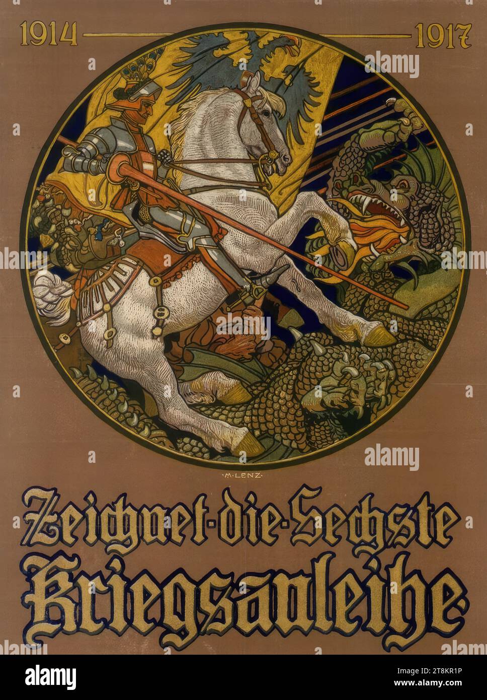 Subscribe to the Sixth War Bond; 1914 - 1917, Maximilian Lenz, Vienna 1860 - 1948 Vienna, 1917, print, color lithograph, sheet: 755 mm x 545 mm, Austria Stock Photo