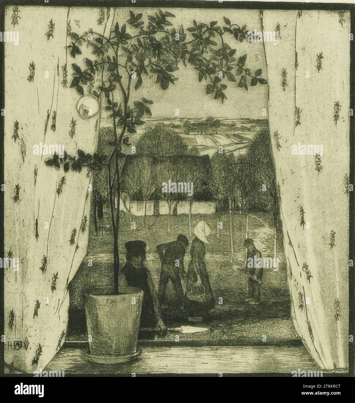 To spring; Before closing time, To spring, Heinrich Johann Vogeler, Bremen 1872 - 1942 Vorosilovsk, Kazakhstan, 1899, print, etching Stock Photo