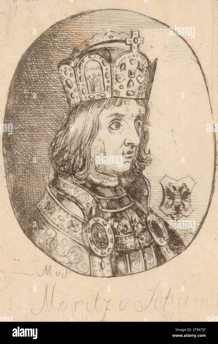Head of a German Emperor, around 1820, print, etching, sheet: 10 × 6 cm, 'Schwind's first attempt at etching, very rare perhaps unicum, gift from Mr. v. Rosenthal Stock Photo