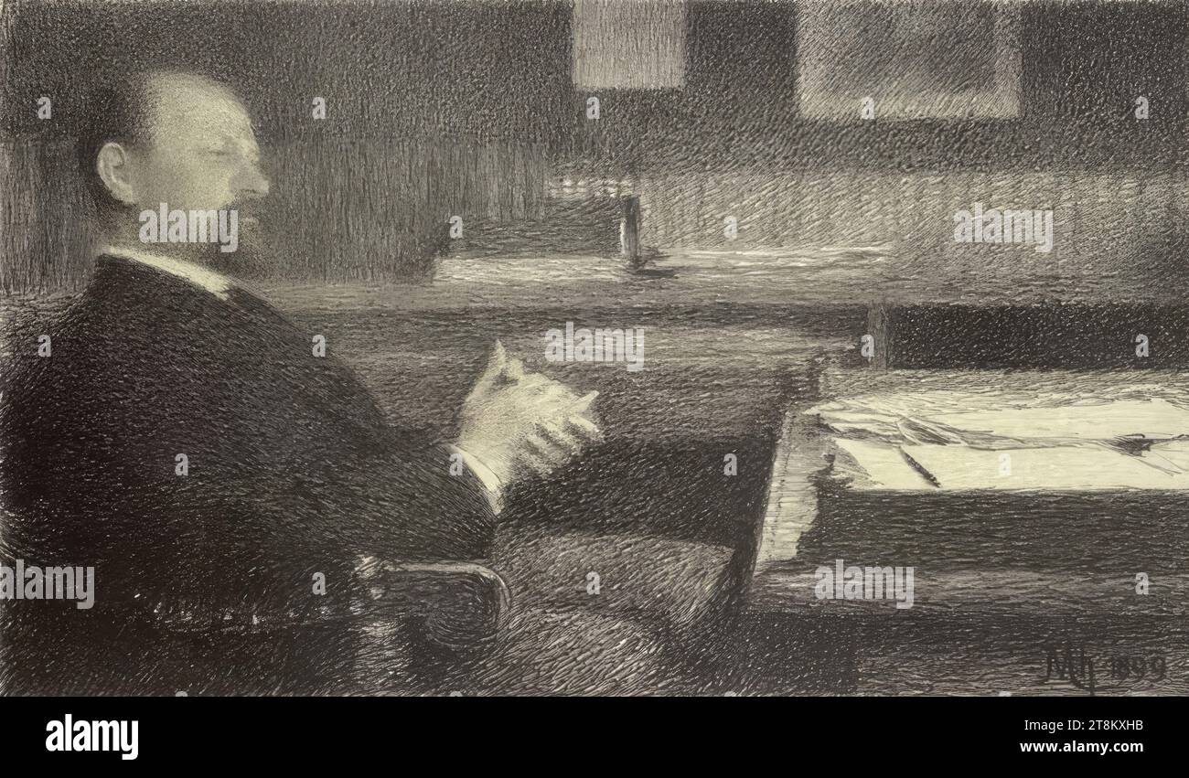 Portrait of the curator Franz Ritter, Felician von Myrbach-Rheinfeld, Zaleszczyki, Galicia, 1853 - 1940 Klagenfurt, 1899, print, algraphy in black, light green and light red, on rolled China paper, plate: 45 x 63 cm Stock Photo