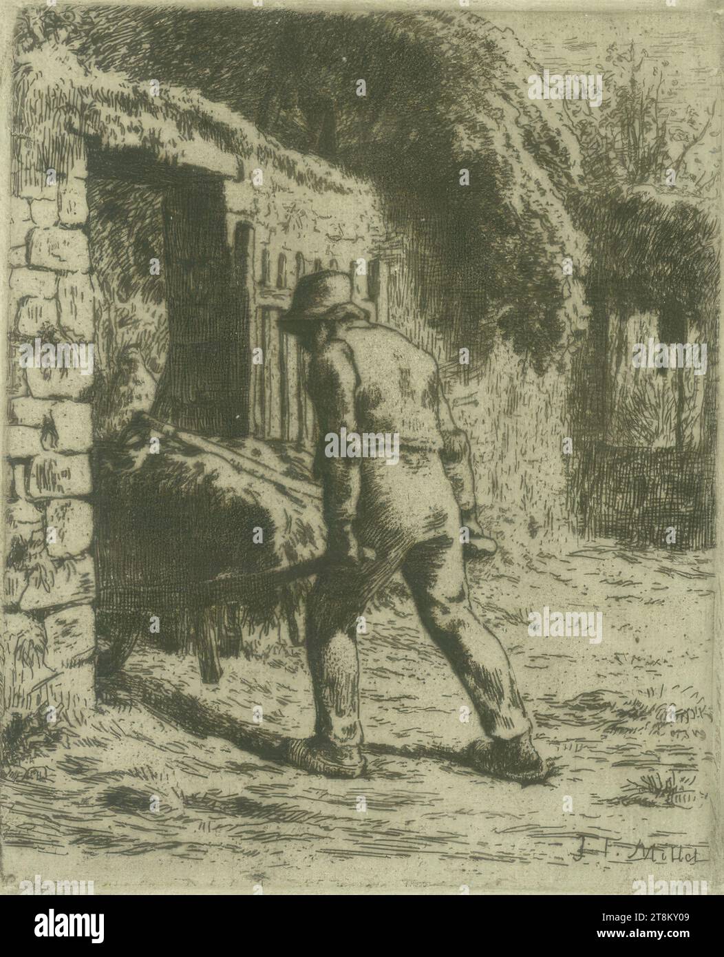 Le paysan rentrant du fumier, Jean-François Millet, Gruchy near Gréville 1814 - 1875 Barbizon, 1855, print, etching Stock Photo