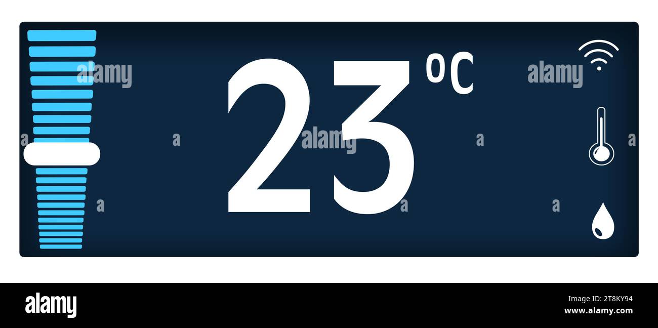 Smart home system. Thermostat display showing ambient temperature in