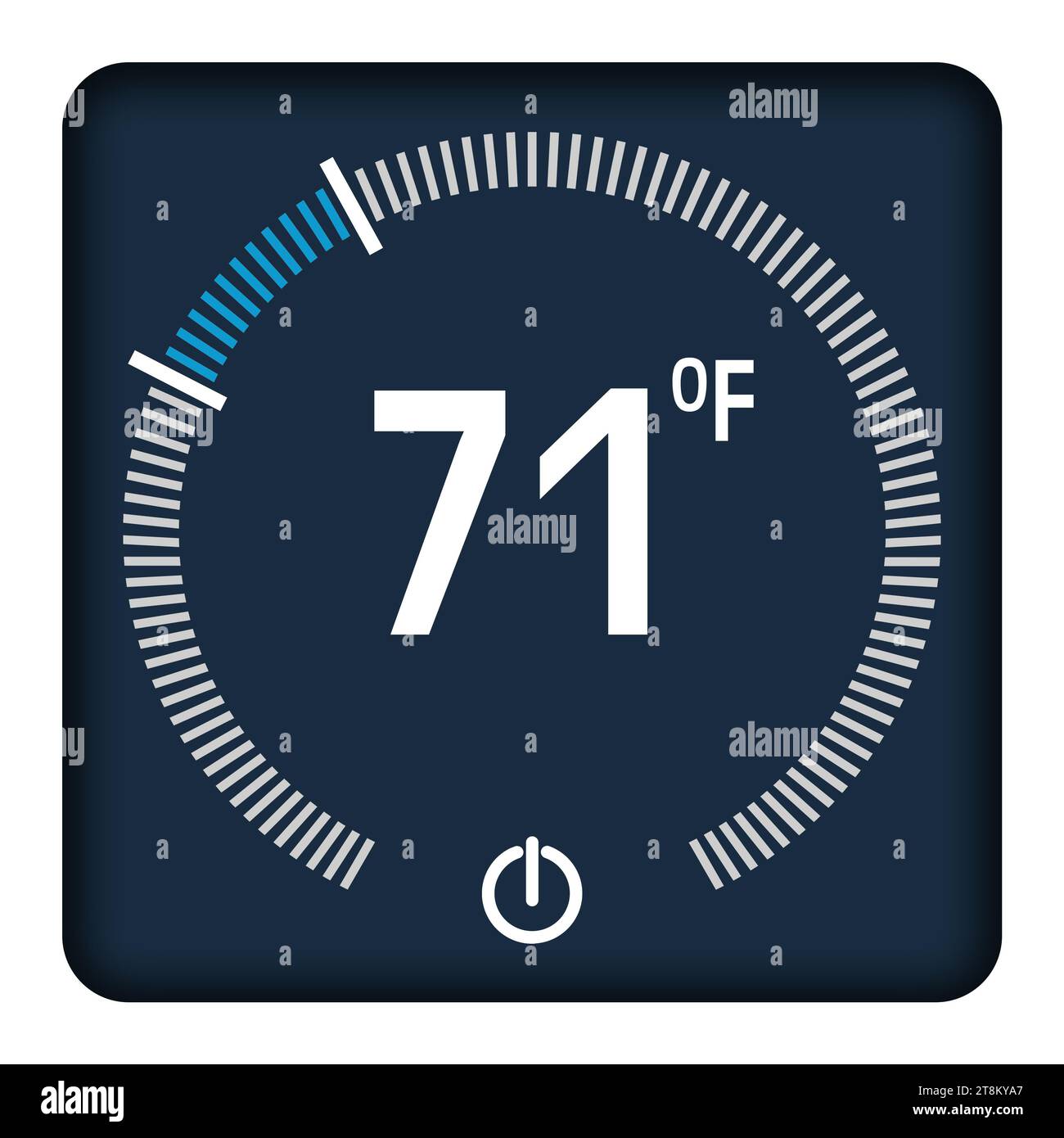 Thermostat showing ambient temperature in Fahrenheit scale. Device