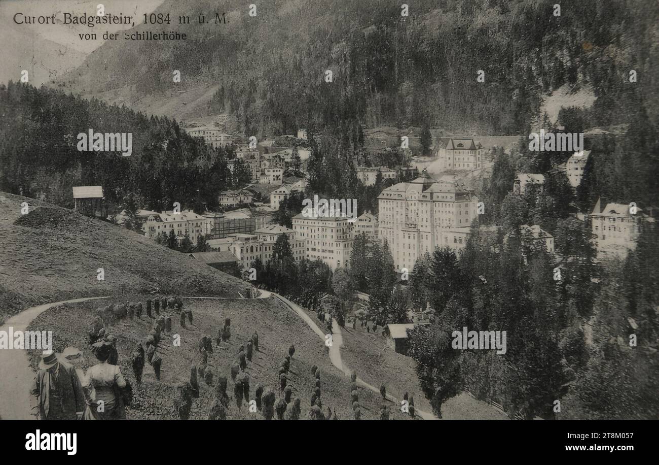 Postcard from Franz Hauer to Egon Schiele from July 2, 1913, archival, print on paper, sheet: 8.8 × 13.8 cm, l.o., Print, 'Curort Badgastein, 1084 m above sea level M. / from the Schillerhöhe Stock Photo