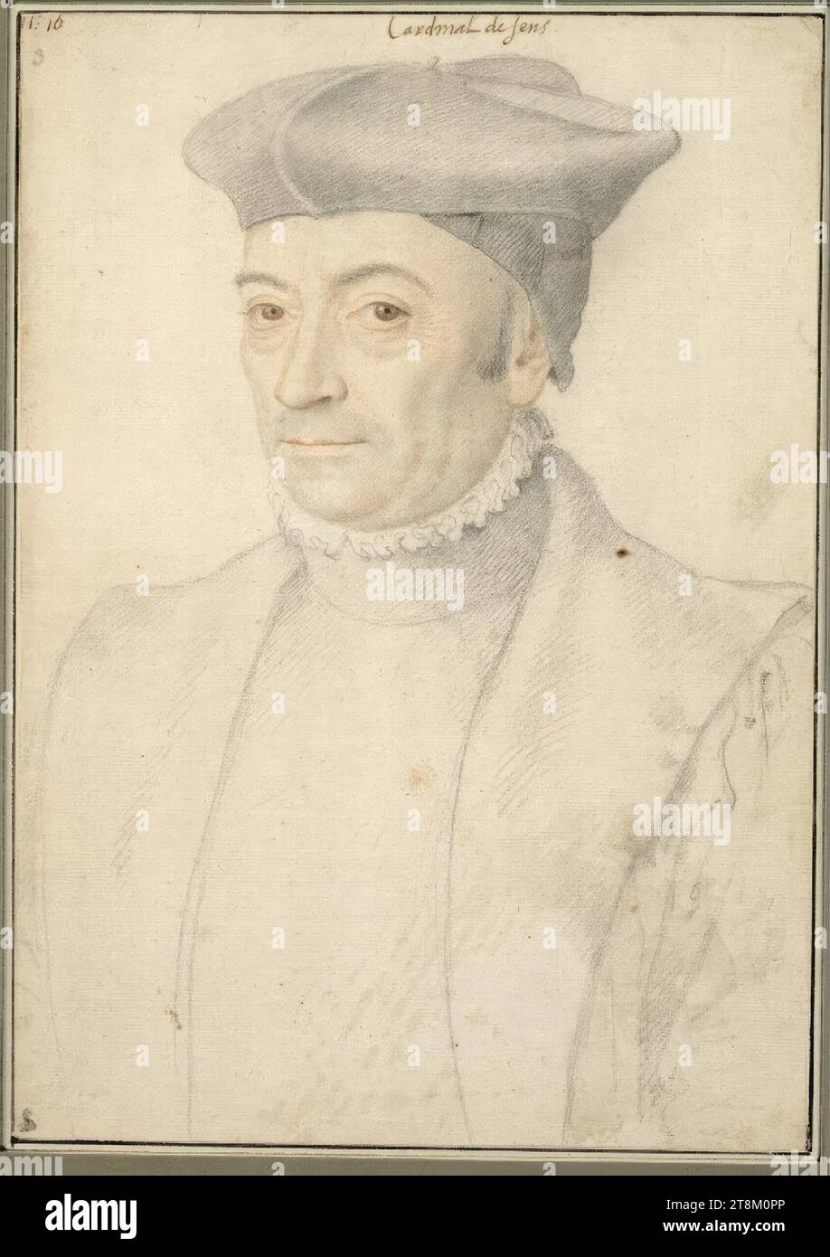 Portrait of a Cardinal von Sens, anonymous, drawing, stone chalk, sanguine, wiped, 31 x 21.7 cm, l.l. Duke Albert of Saxe-Teschen, l.o. '11:16'; mo 'Cardinal de Sens Stock Photo