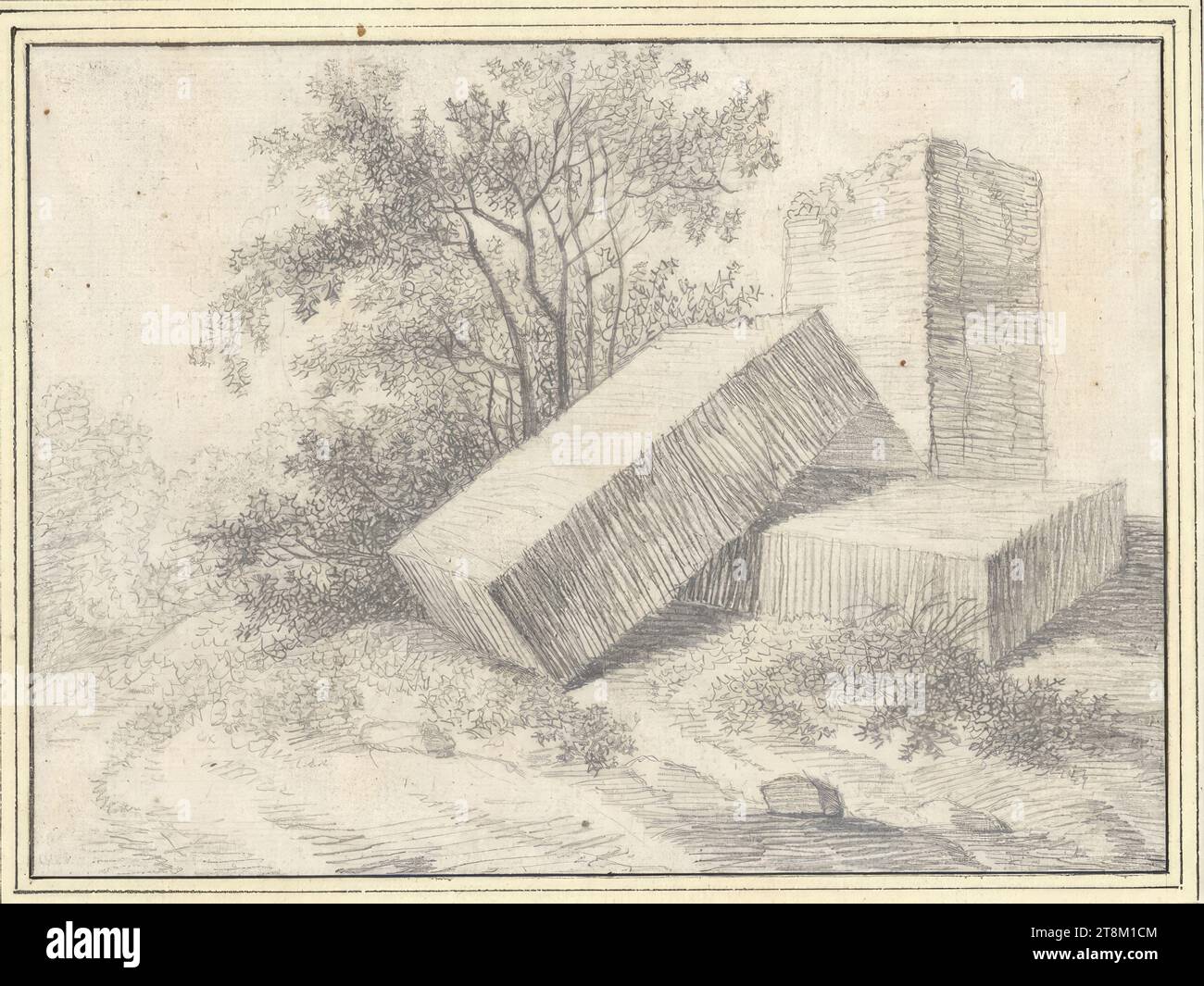 Blocks of stone, Friedrich August von Sachsen (born 1806), 1814, drawing, pencil, 13.9 x 19 cm, l.l. Duke Albert of Saxe-Teschen, below (between the frame lines) 'Frederic Auguste de Saxe à l'âge de 8. ans Stock Photo