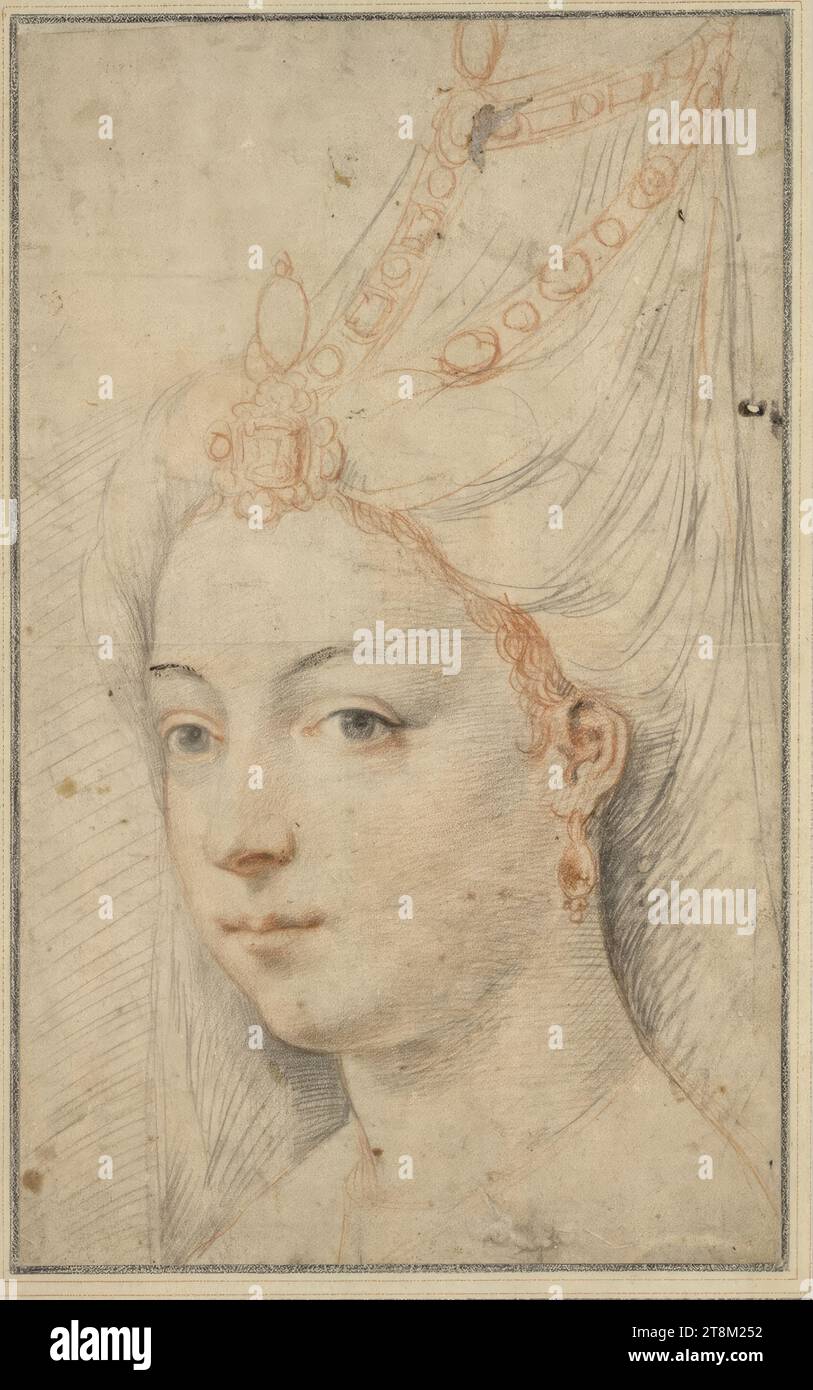 Portrait of Gameria, daughter of Soliman II, wife of Rostani, anonymous, drawing, chalk; Red chalk, 38.5 x 23.5 cm, l.l. Duke Albert of Saxe-Teschen Stock Photo