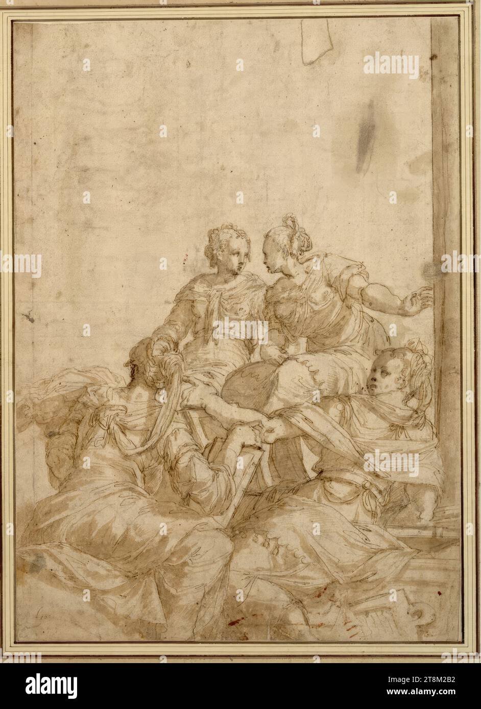 Four Sibyls, Giambattista Zelotti (Venice 1526 - Mantua 1578), drawing, traces of chalk; Feather; washed; a piece inserted at the top, 38.7 x 27.4 cm, l.l. Duke Albert of Saxe-Teschen, lower left 'Fatt' in an old hand Stock Photo