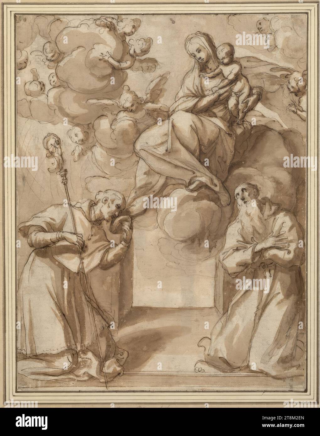 Sacra Conversazione, Jacopo Palma, called Palma il Giovane (Venice 1544 - 1628 Venice), drawing, pen; Chalk; washed, 26.7 x 20.4 cm, l.l. Duke Albert of Saxe-Teschen Stock Photo