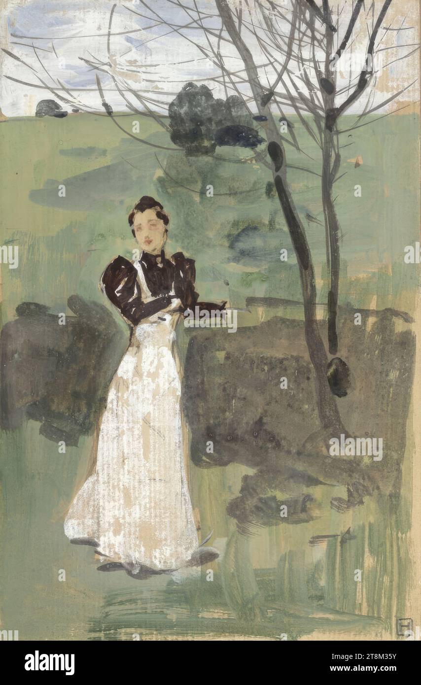 Young lady in the open meadow, Hagengesellschaft, Sigmund Walter Hampel (Vienna 1867 - 1949 Nußdorf am Attersee), drawing, watercolour, 18.7 x 12.2 cm Stock Photo