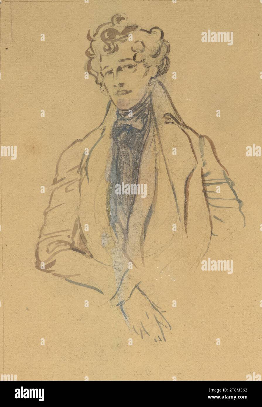 Half figure of a young man in Biedermaier costume, Hagengesellschaft, Sigmund Walter Hampel (Vienna 1867 - 1949 Nußdorf am Attersee), drawing, pencil, brush, 15.9 x 23.7 cm Stock Photo