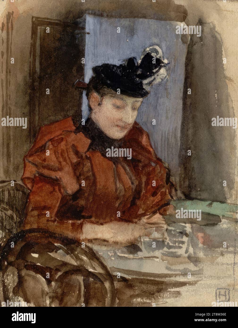 Lady in a red dress at the coffeehouse table, Hagengesellschaft ...