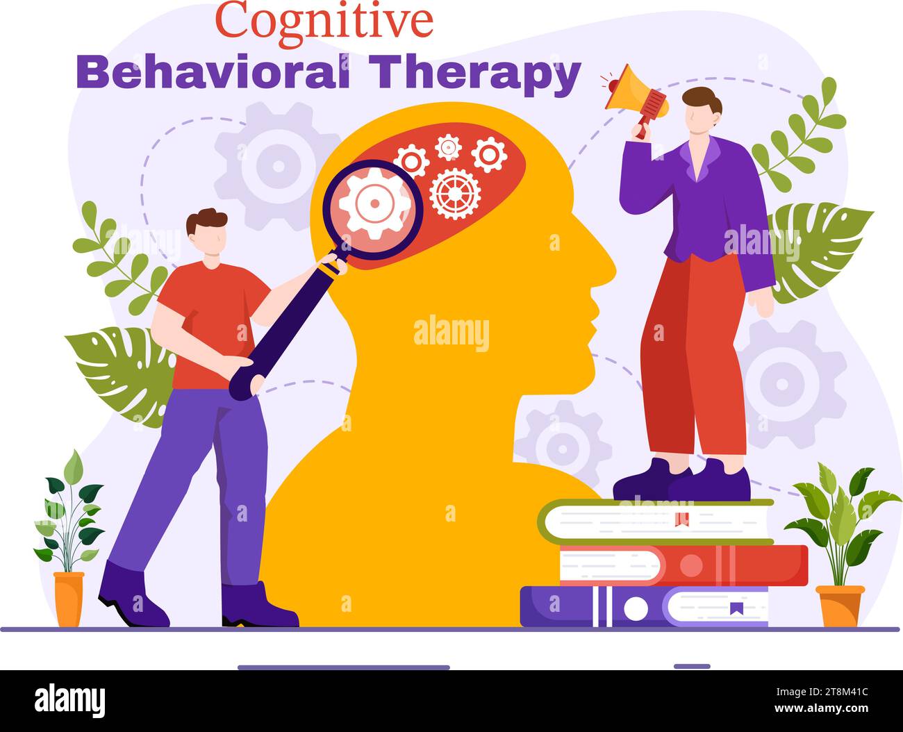 CBT or Cognitive Behavioural Therapy Vector Illustration with Person Manage their Problems Emotions, Depression or Mindset in Mental Health Background Stock Vector