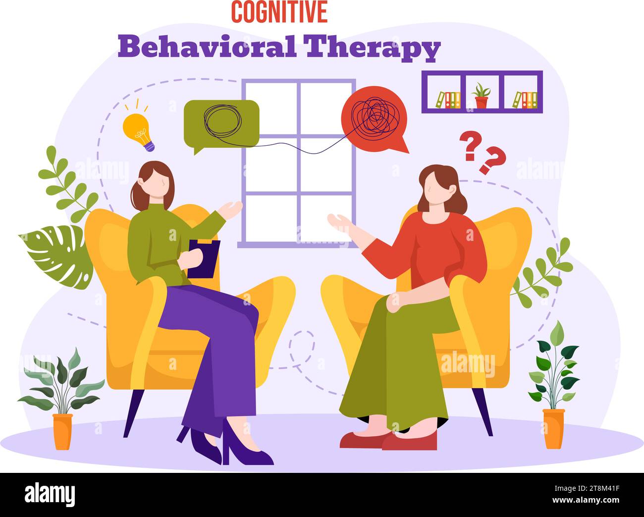 CBT or Cognitive Behavioural Therapy Vector Illustration with Person Manage their Problems Emotions, Depression or Mindset in Mental Health Background Stock Vector