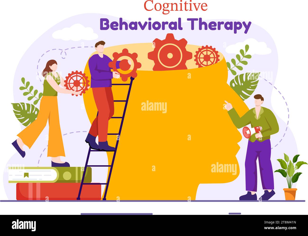 CBT or Cognitive Behavioural Therapy Vector Illustration with Person Manage their Problems Emotions, Depression or Mindset in Mental Health Background Stock Vector