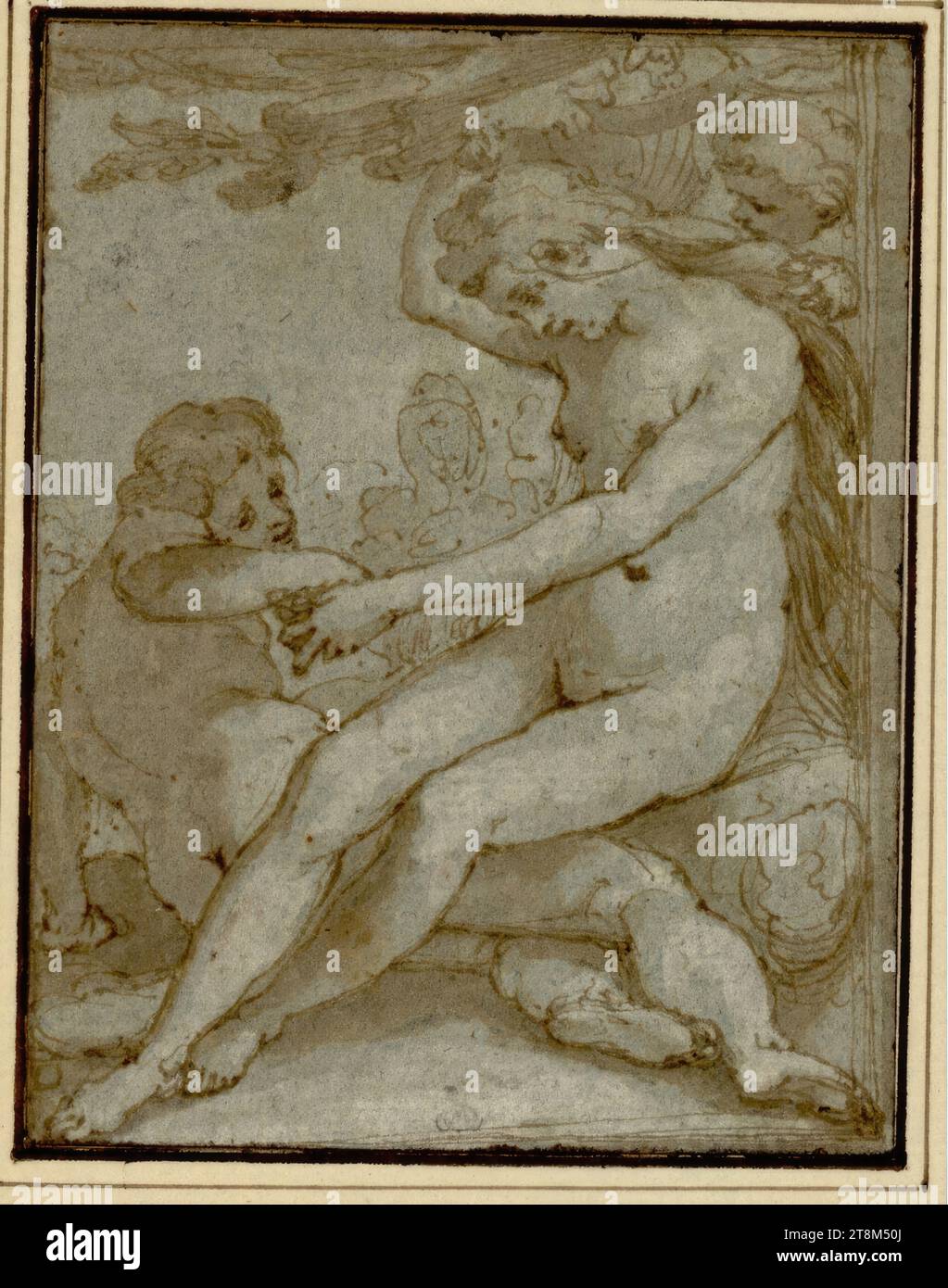 The Fall of Man, Andrea Boscoli (Florence 1560 - 1608 Rome), Drawing, Pen; washed; heightened with white; blue-grey paper, 12.5 x 9.5 cm, bottom left Duke Albert of Saxe-Teschen Stock Photo