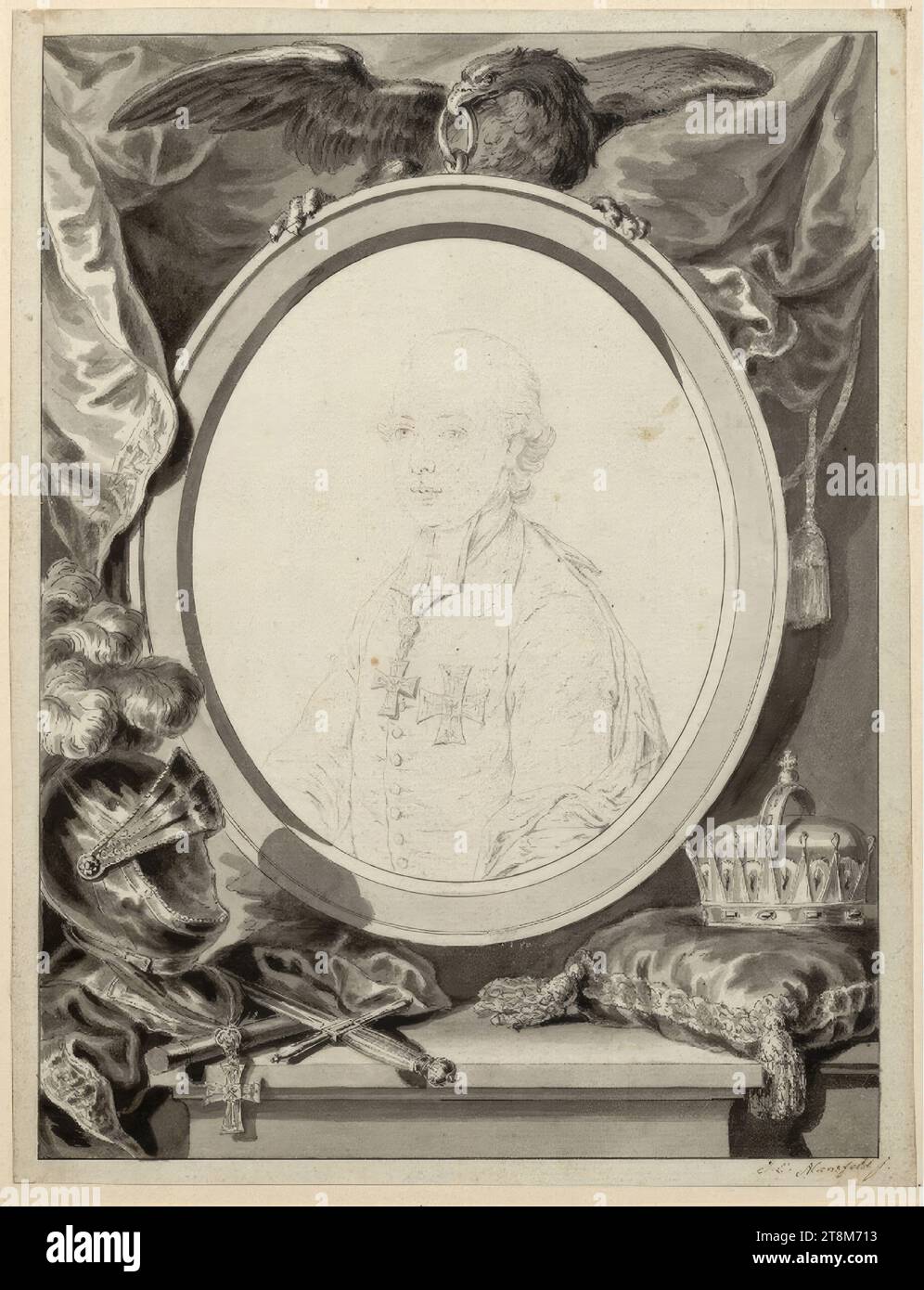 Portrait of Elector Maximilian of Cologne, Johann Ernst Mansfeld (Prague 1739 - 1796 Vienna), drawing, pen, washed, 27.9 x 21.4 cm Stock Photo