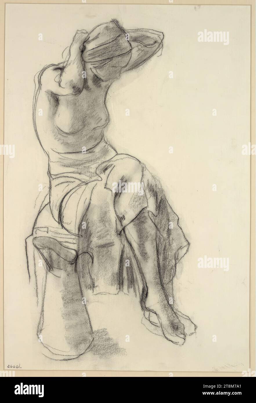 Seated, half-dressed woman with a water jug, Leopold Gottlieb (Drohobycz 1879 - 1934 Paris), drawing, black chalk, passe-partout: 459 x 306 mm Stock Photo