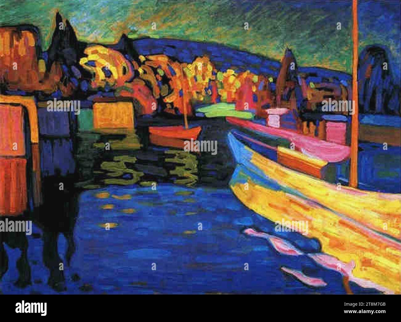 Autumn landscape with boats kandinsky hi-res stock