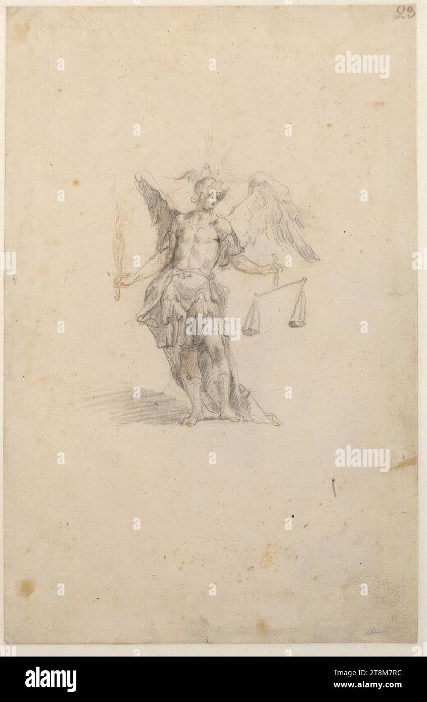 Archangel Michael, Martin Johann Schmidt, called Kremser Schmidt (Grafenwörth 1718 - 1801 Stein/Donau), drawing, stone chalk, passe-partout: 29.6 x 19.1 cm Stock Photo