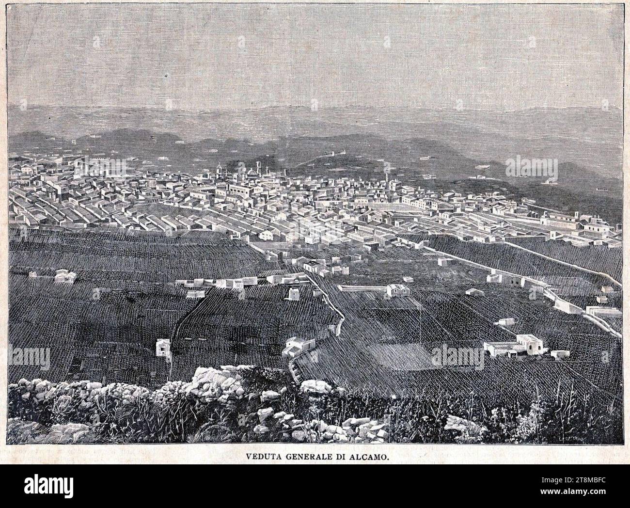 Veduta di Alcamo (stampa antica del 1900). Stock Photo