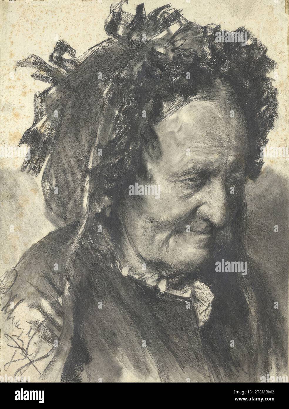 Head of an old woman with a hood, Adolf Friedrich Erdmann Menzel (Breslau 1815 - 1905 Berlin), 1886, drawing, pencil, wiped, 30.7 x 23.1 cm Stock Photo