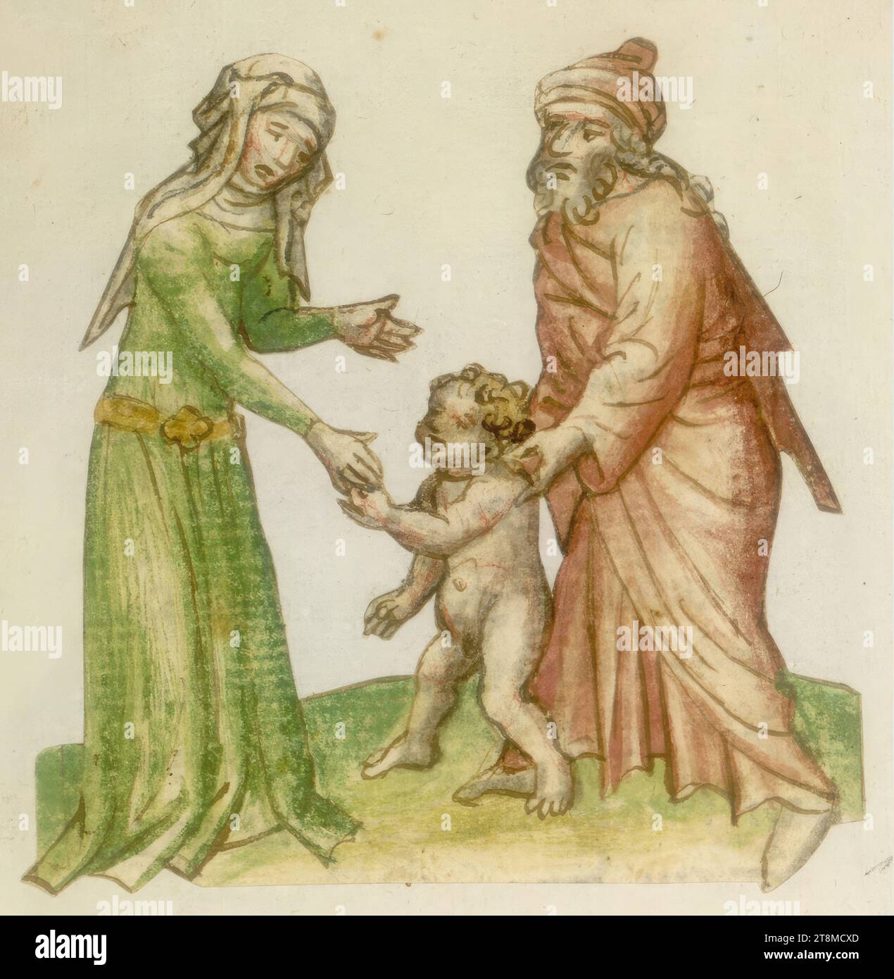 Little Moses and his foster parents?, History Bible, Anonymous, 1420-1430, Drawing, Colored pen drawing Stock Photo