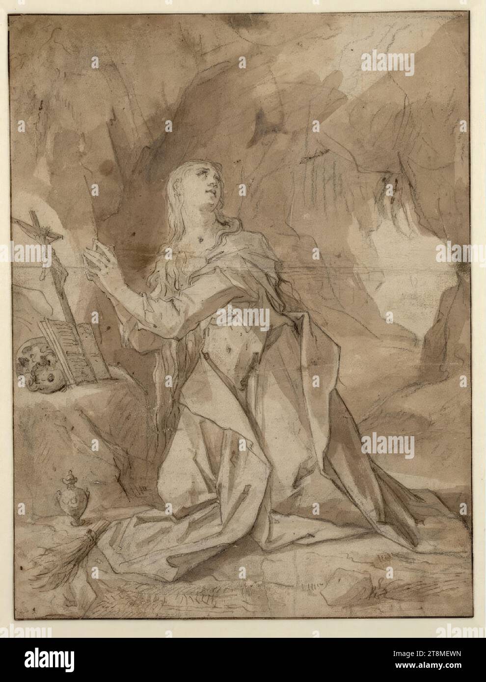 St. Maria Magdalena, Hans von Aachen (Cologne 1552 - 1615 Prague), around 1591, drawing, black pencil (chalk?), pen in light and dark brown, brown wash, stippled, 31 x 23.4 cm, l. and Duke Albert of Saxe-Teschen Stock Photo