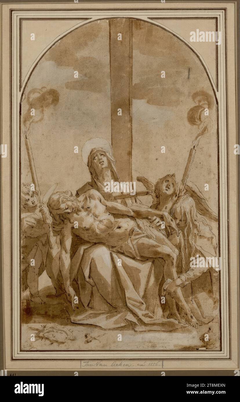 The Lamentation over Christ, Hans von Aachen (Cologne 1552 - 1615 Prague), around 1596, drawing, pen and ink in brown, brown wash, heightened with white, max. 30.9 x 18.4 cm, l. and Duke Albert of Saxe-Teschen Stock Photo