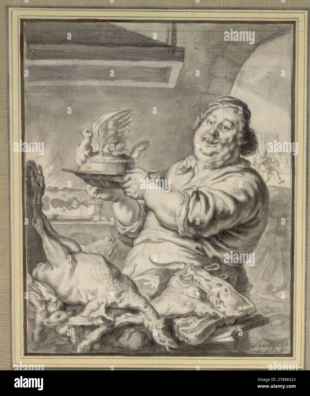 February, Joachim von Sandrart d. Ä. (Frankfurt am Main 1606 - 1688 Nuremberg), 1644, drawing, stone chalk with gray washes, 30.1 x 24 cm, l. and Duke Albert of Saxe-Teschen Stock Photo