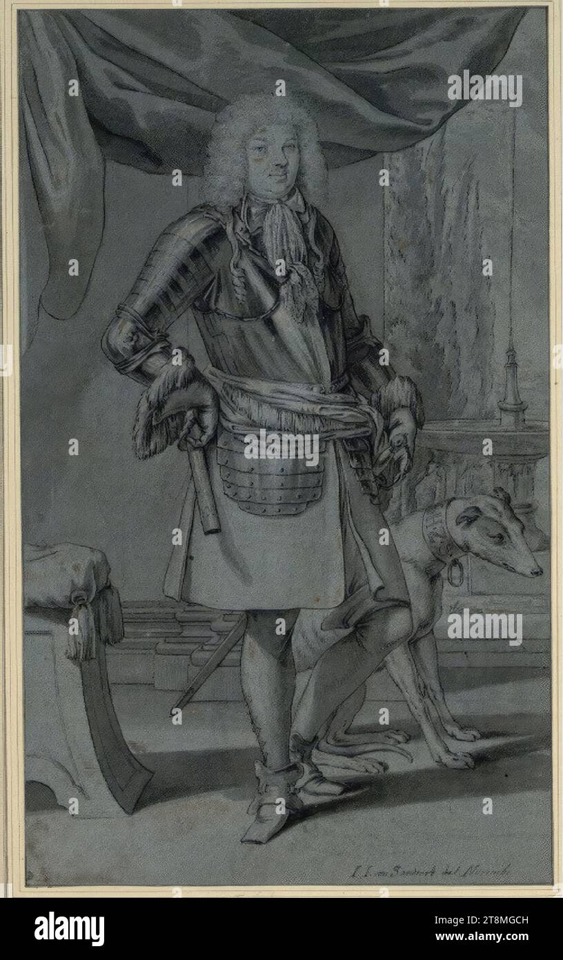 Albrecht Duke of Saxe-Gotha-Altenburg (1648-1699), Johann Jakob von Sandrart (Regensburg 1655 - 1698 Nuremberg), drawing, pen and brush in gray wash with oxidized white highlights on blue-grey paper, 36.2 x 21.9 cm, l. and Duke Albert of Saxe-Teschen Stock Photo