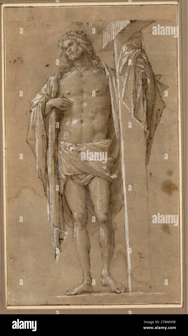 Standing Christ with cross, Bartolomeo Suardi gen. il Bramantino (Bergamo?) after 1465 - 1530 Milan), drawing, pen, washed, heightened with white, 25.3 x 15.4 cm, l.l. frieze; r.b. Duke Albert of Saxe-Teschen, in old faded hand (shaved) 'TURA Stock Photo