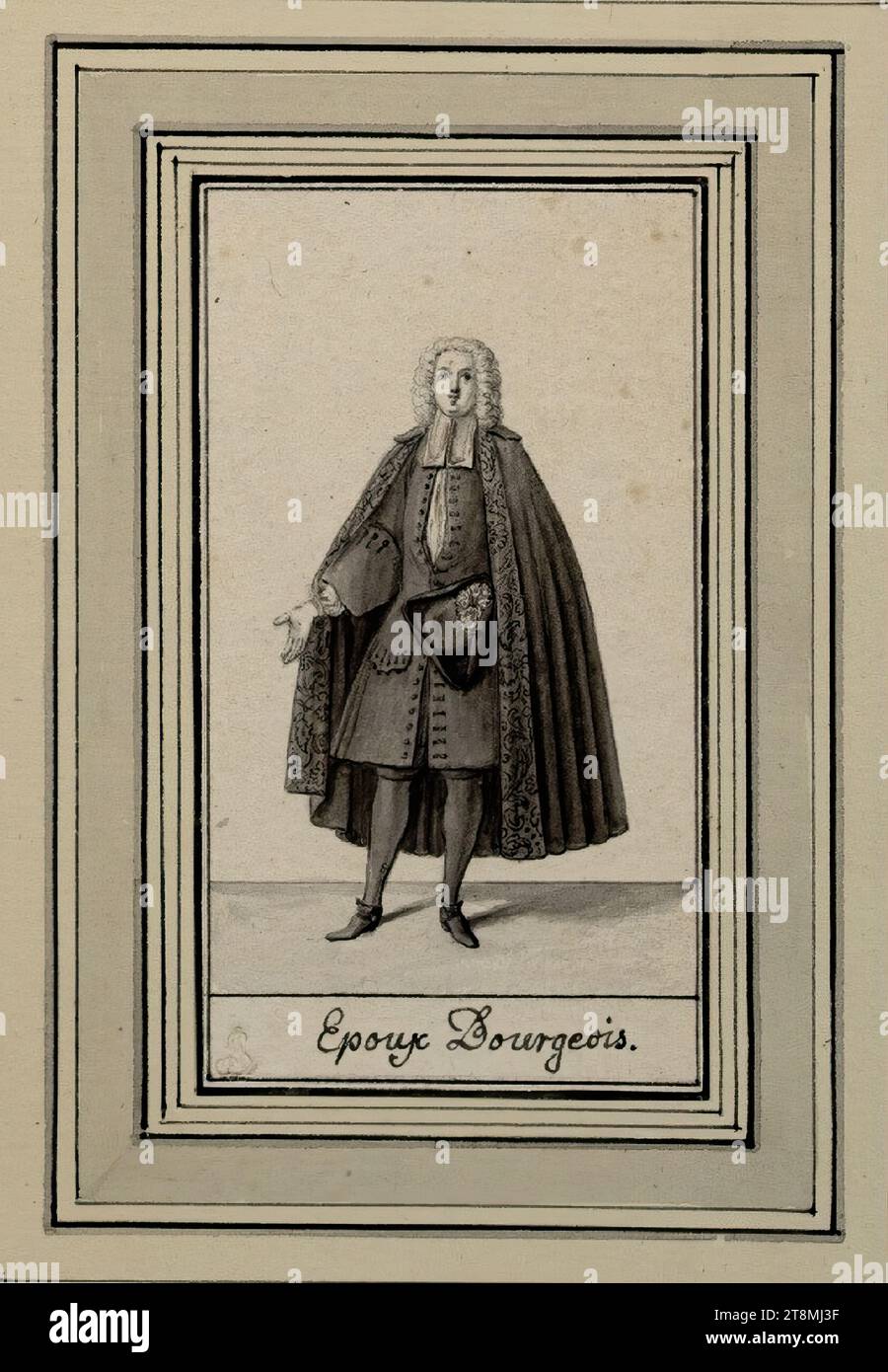 Moden der Stadt Augsburg: Epoux Bourgeois, Moden der Stadt Augsburg. 36 costume sheet designs, Katharina Sperling (Augsburg 1699 - 1741 Augsburg), drawing, pen, washed, 11.5 x 6.4 cm, l. u. Duke Albert von Saxe-Teschen, u. 'Epoux Bourgeoix Stock Photo