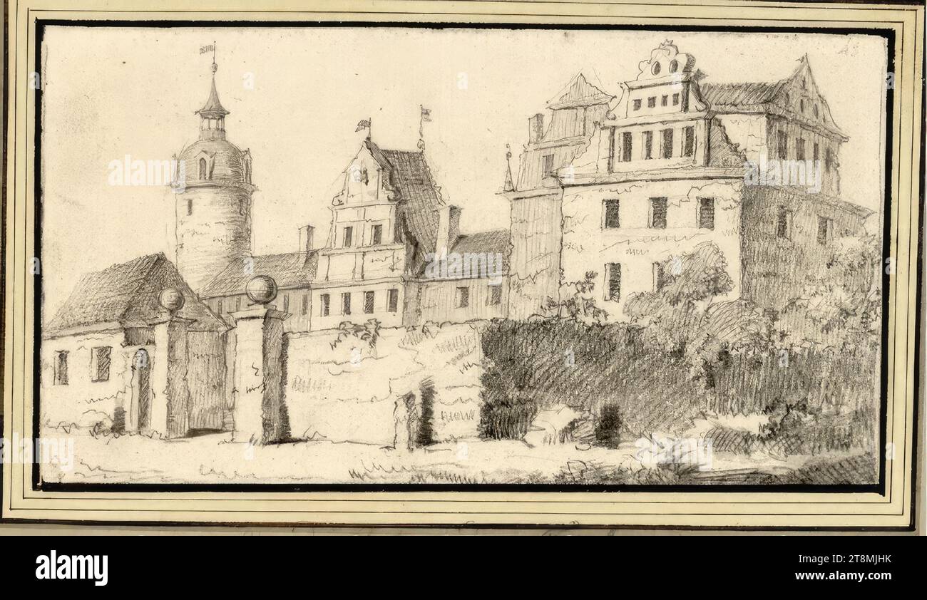 Series of Saxon Views: The Neuenburg von Freyburg in Sachsen, Johann Emanuel Goebel (Berlin 1720 - 1759 Warsaw), drawing, black chalk, 11.8 x 21.5 cm, l.l. Duke Albert of Saxe-Teschen Stock Photo