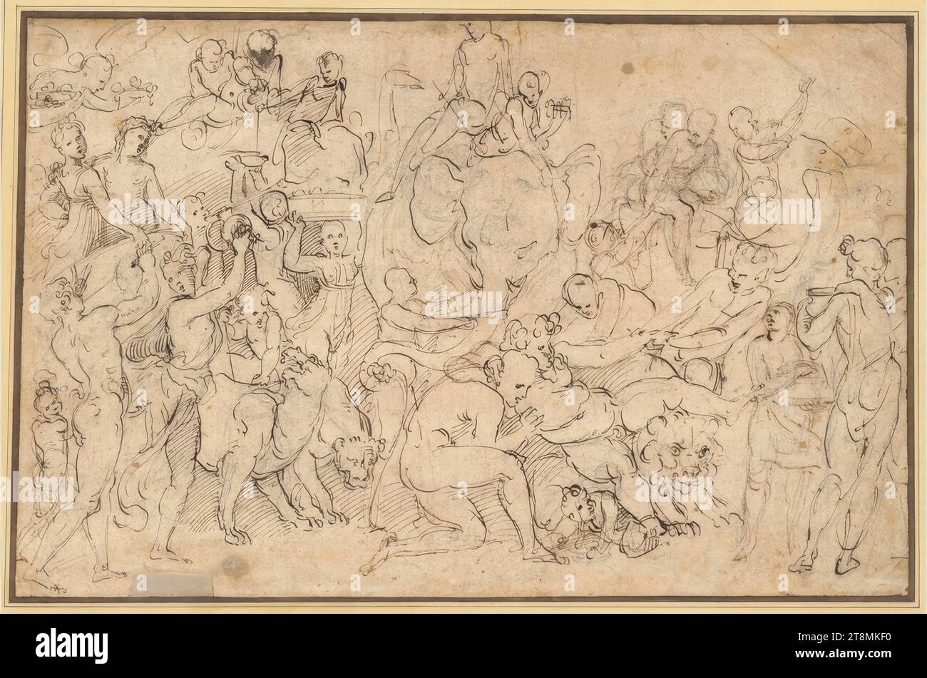 The Triumph of Bacchus in India, Raffaello Santi (Urbino 1483 - 1520 Rome), 1517, drawing, pen and black over preliminary drawing in chalk; piece of paper attached lower left, 26.2 x 40.7 cm, l.l. Duke Albert of Saxe-Teschen Stock Photo