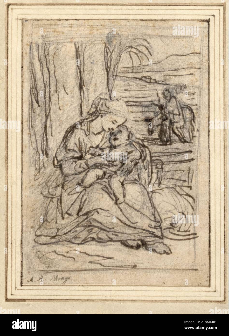 The rest on the flight to Egypt, Anton Raphael Mengs (Aussig (Bohemia) 1728 - 1779 Rome), around 1772/73, drawing, lead pencil, pen in dark grey-brown, 13.9 x 9.8 cm Stock Photo