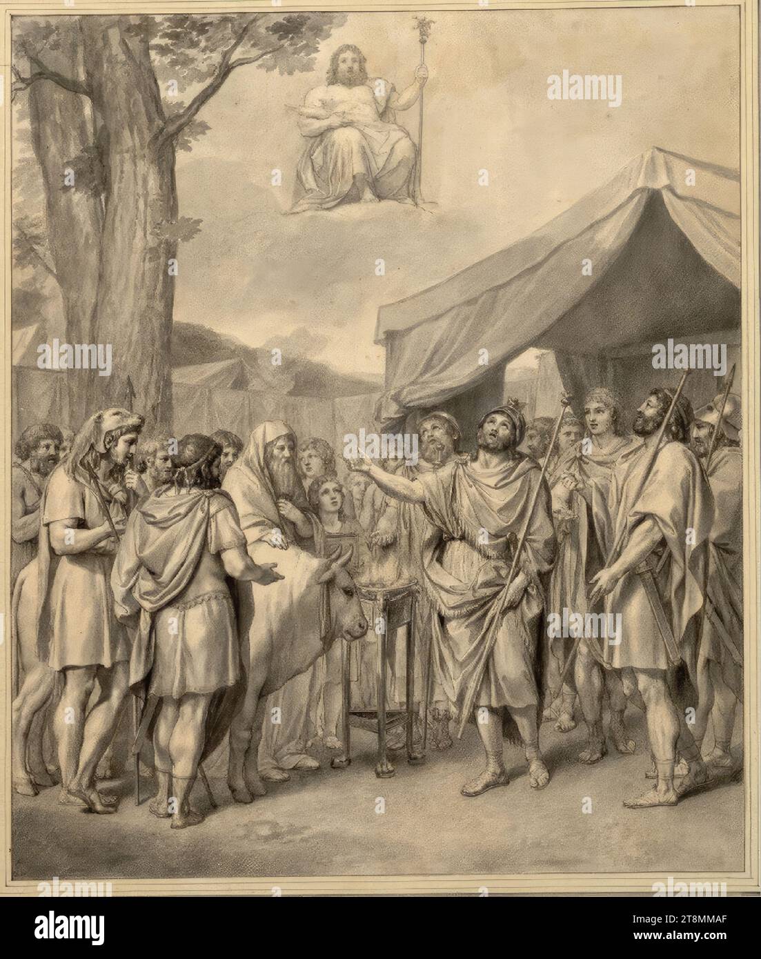 The Sacrifice of the Achaeans (Homer, Iliad II, 402-418), Anton Raphael Mengs (Aussig (Bohemia) 1728 - 1779 Rome), 1759, drawing, grey-brown pen, gray brush, wash, 34.5 x 29.1 cm, l.b. Duke Albert of Saxe-Teschen Stock Photo