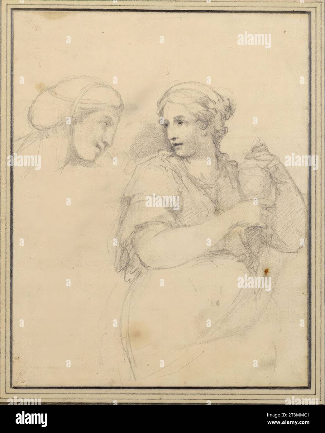 Magdalena with the jar of ointments and female profile head, anonymous, drawing, graphite pencil, 20.2 x 15.9 cm, l.l. Duke Albert of Saxe-Teschen Stock Photo