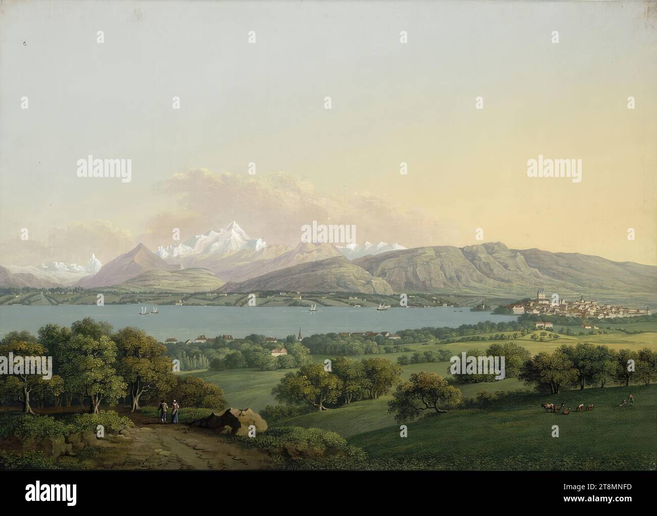 View of the city and lake of Geneva, according to inscription, 1815, drawing, gouache, 37.7 x 52.8 cm, l.u. Duke Albert von Saxe-Teschen, m.u. 'Geneva v: Bleuler 1815 Stock Photo