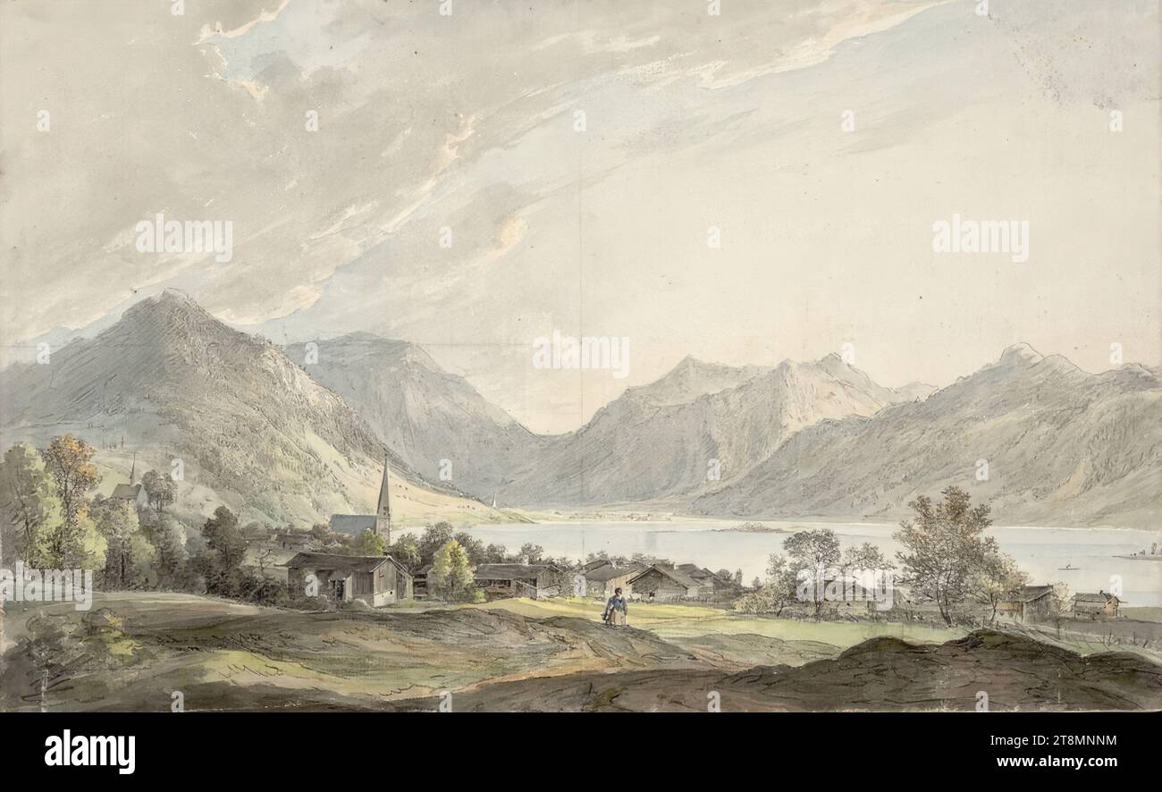 The Schliersee, Maximilian Johann Georg von Dillis (Grüngiebing 1759 - 1841 Munich), 1790-95, drawing, black chalk, watercolour, over pencil marks, 27 x 43.5 cm, l.l. Duke Albert of Saxe-Teschen Stock Photo