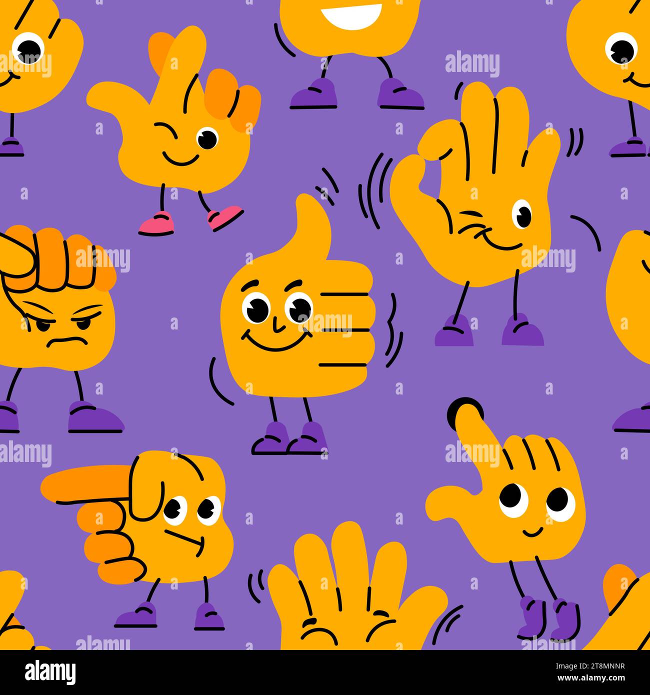 Hand character gesturing, seamless pattern print Stock Vector