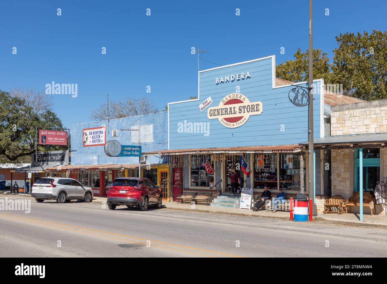 Bandera, USA - November 1, 2023: shop in old western town of Bandera, USA. Stock Photo