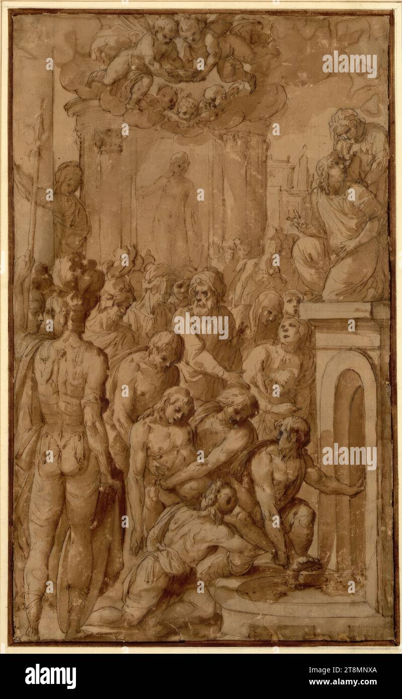 The corpse of a young martyr is placed in a crypt (spectators all ...