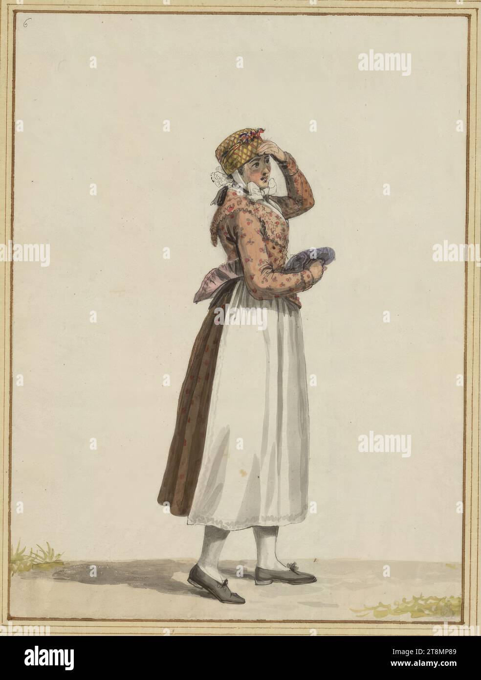 Peasant girl near Dresden', Samuel Gränicher (Zofingen (Bern) 1758 - 1813 Dresden), 1806-07, drawing, pen in black grey, watercolor, over pencil traces, 23.4 x 17.5 cm, r.u. Duke Albert von Saxe-Teschen, l.o. '6', '6' (erased Stock Photo