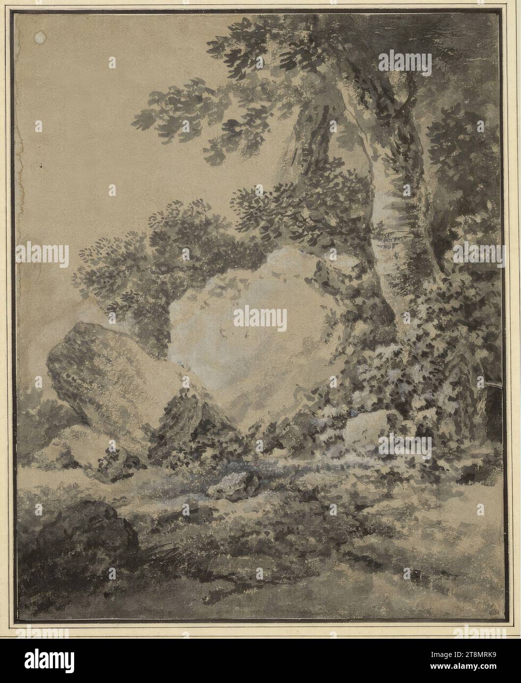 Landscape with wooded rocks, Martin von Molitor (Vienna 1759 - 1812 Vienna), around 1800, drawing, ink, washed, 35.4 x 28.6 cm, re. below: Albert of Saxe-Teschen Stock Photo