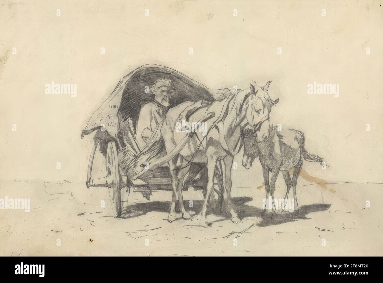Farm wagon, Johann Gualbert Raffalt (Murau 1836 - 1865 Rome), around 1855, drawing, chalk, 17.3 × 25.8 cm Stock Photo