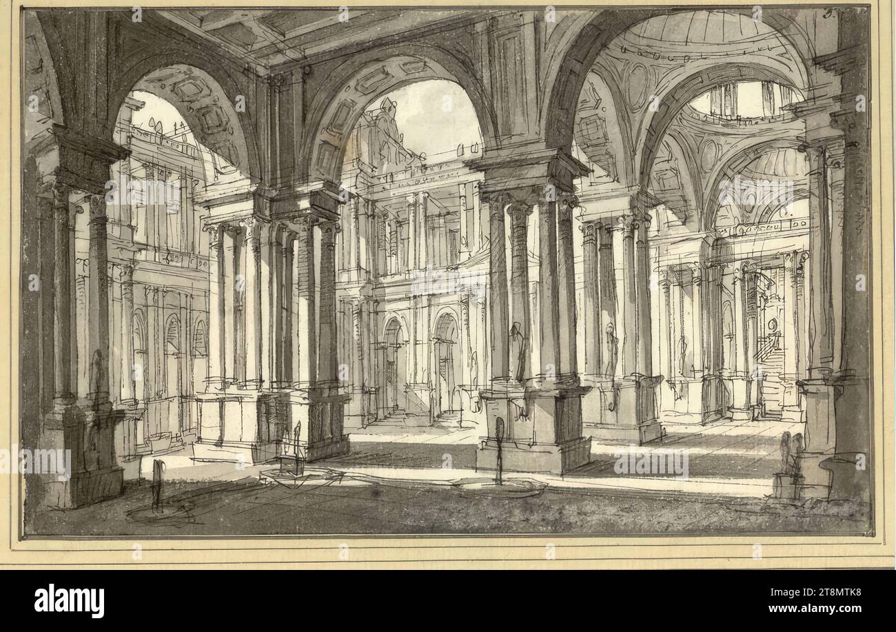 One of twelve representative pieces of architecture for theatrical decorations, 1780-1800, drawing, ink, pen, washed, 11.6 x 18.5 cm, Li. u.: Albert von Saxe-Teschen Stock Photo